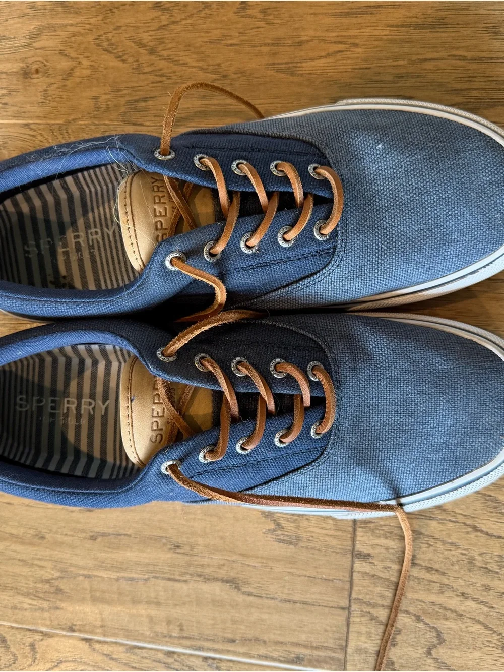 Sperry Men’s Navy Canvas Boat Shoes with Tan Accents